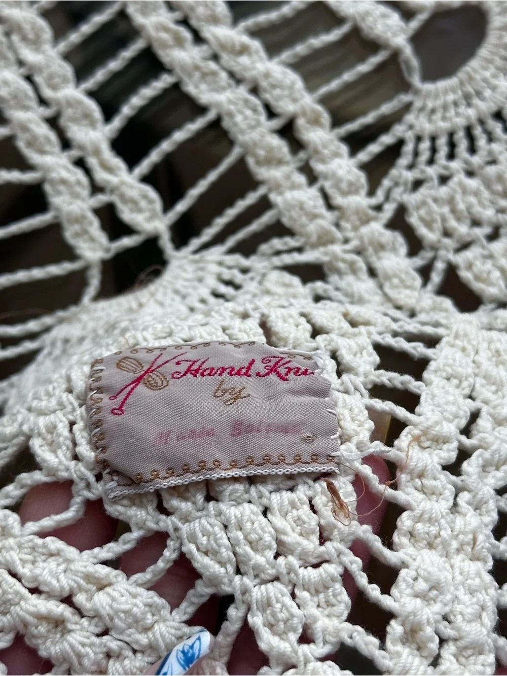 Vintage Handmade Crochet Round Tablecloth - Cream
